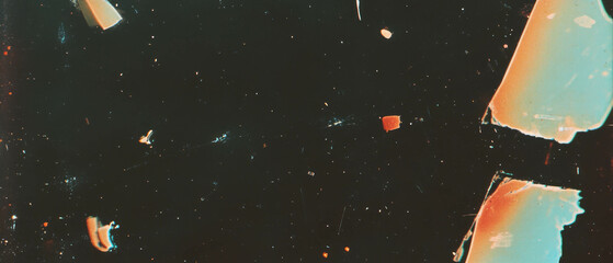 Poster - Evocative antique film texture with fading and discoloration on a black background
