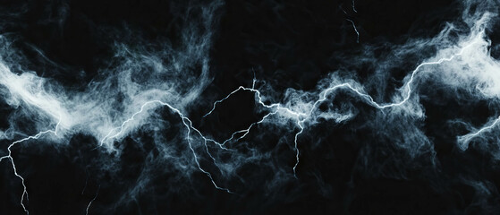 Poster - Black smoke with white lightning creating a dramatic atmosphere against a dark backdrop