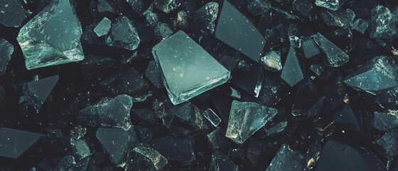Poster - Broken glass texture featuring dust and debris against a black background showcasing a clear center