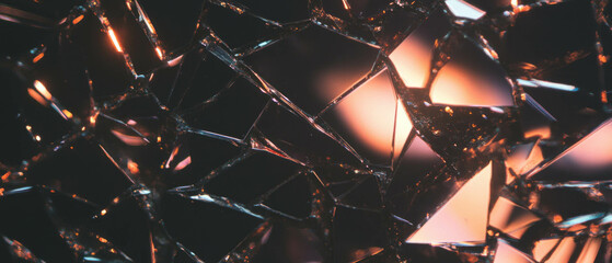 Poster - Overlay texture of broken mirror reflecting light with space for logo against a black background