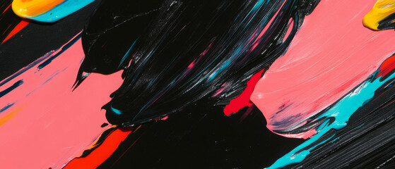 Poster - Vibrant impasto brushstroke texture with dimensionality on a dark background
