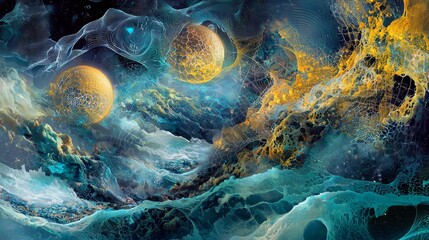 Poster - Exploring cyberspace vibrant digital landscapes and abstract network connections