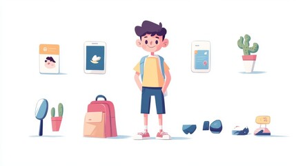 Wall Mural - App development concept design. Character designing mobile application interface and working with content screen. Flat Cartoon Vector Illustration, icon. Stylish abstract Modern