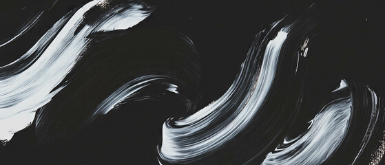 Poster - Brushstrokes create textured patterns on a black background with smooth, round effects