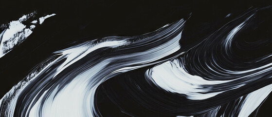 Poster - Dynamic black background with expressive brushstrokes showcasing varying pressure and thickness