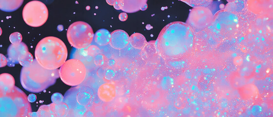 Poster - Bubbles create a vibrant contrast against a playful, colorful background in dark setting