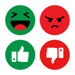 Aufkleber - Happy, sad smiley and like, dislike icon symbol in red and green color circle. Smile, sad, thumb up, thumb down accept, reject symbol set. Smiley icon set. Like and Dislike symbol vector.