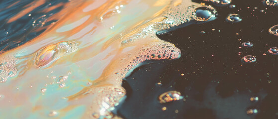 Aufkleber - Bubbles making gentle contact with a surface against a dark background
