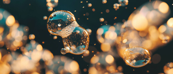 Poster - Bubbles floating with clear details against a dark background showcasing their transparency