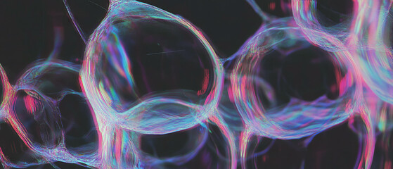 Poster - Bubbles create intricate overlapping patterns against a dark background