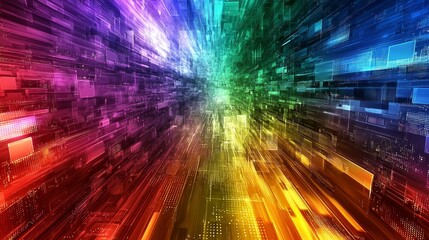 Poster - Exploring abstract color flows a digital network in cyberspace backgrounds