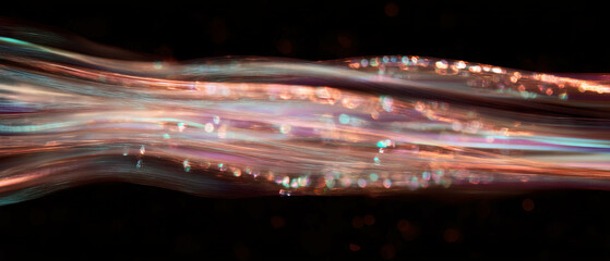 Poster - Dynamic motion of bubbles creating soft trails against a dark background