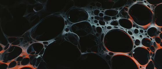Poster - Visual texture of dark bubble formations with contrasting edges against a black background