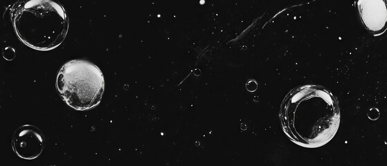 Poster - Varying sizes and shapes of bubbles captured against a dark background for artistic effect