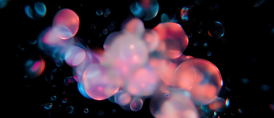 Poster - Bubbles with distorted reflections and abstract shapes in artistic style against a dark background