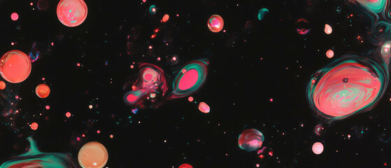 Poster - Bubbles with Distorted Reflections and Abstract Imagery on a Dark Background