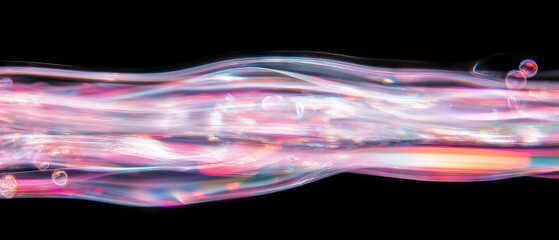 Poster - Bubbles in dynamic motion with light trails and long exposure against a black background