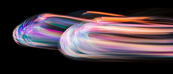 Poster - Dynamic bubbles with light trails and vibrant motion blur against a black background