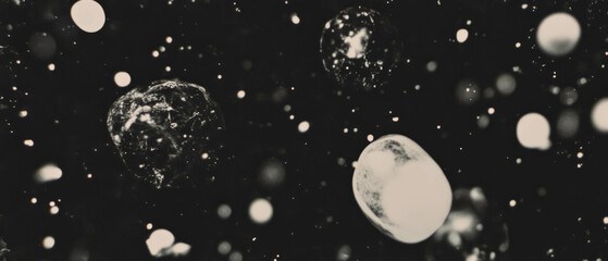 Poster - Bubbles floating gracefully with soft light against a dark backdrop