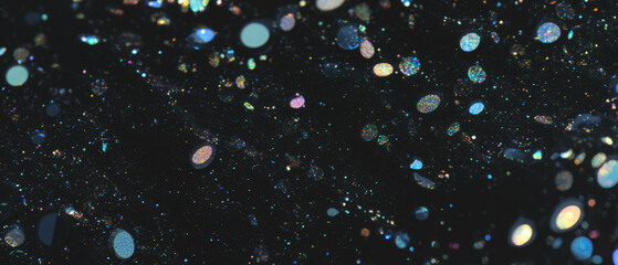 Poster - Pearlescent bubbles create an elegant texture against a black background with shimmer and shine