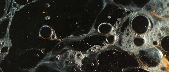 Poster - Overlay texture of bubbles with a pearlescent sheen against a black background