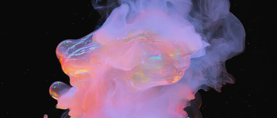 Poster - Bubbles enveloped in smoke create a surreal atmosphere against a dark background