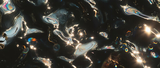 Poster - Bubbles reflecting surrounding objects against a dark background with distorted visuals