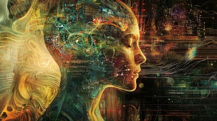 Poster - Abstract consciousness in cyberspace technology and digital communication connections