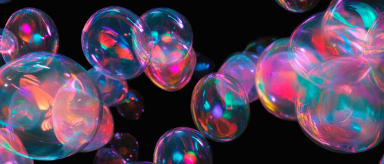 Poster - Colorful swirling bubbles with abstract designs against a black background