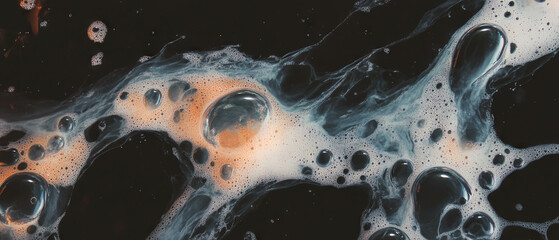 Poster - Overlay texture of bubbles with delicate thin film on a black background creates intriguing patterns