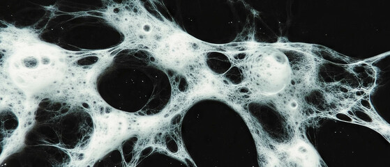 Poster - Bubbles with thin film creating a delicate, fragile texture against a black background