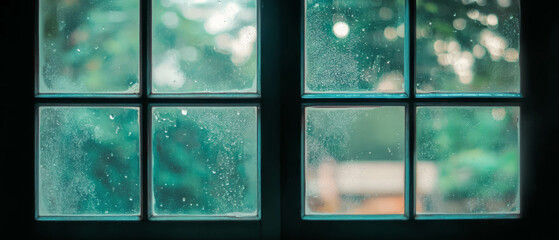 Poster - Clean window with clear glass providing a transparent view against a black background