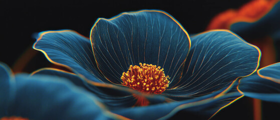 Poster - Close-up view of intricate petal veins with vibrant colors against a dark background