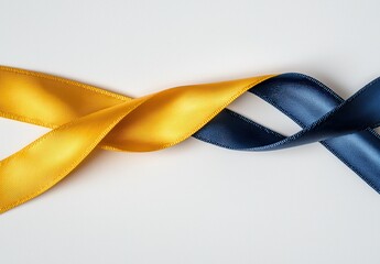 Canvas Print - Intertwined Gold and Dark Blue Ribbons on White Background