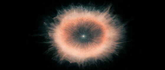 Poster - Radiating geometric designs form concentric spark patterns around a central empty space on black
