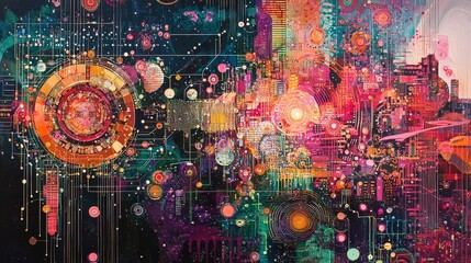 Poster - Digital connections and abstract technology in the art of cyberspace communication