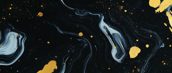 Poster - Overlay texture featuring confetti and abstract gold patterns on a black background