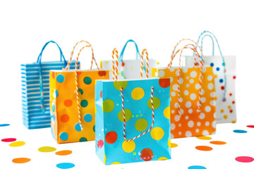 Wall Mural - Colorful polka dot gift bags arranged creatively on a bright surface, adding a vibrant charm to any celebration or occasion isolated on transparent background