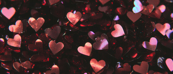 Poster - Bright confetti hearts create a romantic atmosphere against a dark background