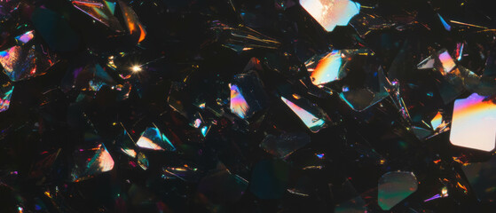 Poster - Holographic confetti overlay creates vibrant shimmer against a dark background