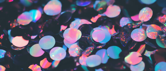 Poster - Confetti overlay texture with holographic effect on a black background for creative projects