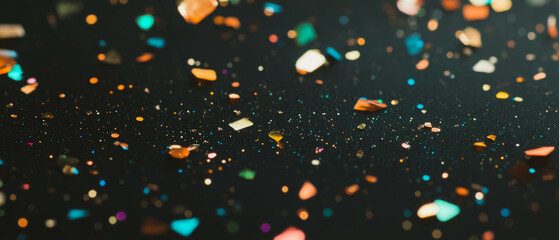 Aufkleber - Sparkling confetti texture with macro details against a black backdrop