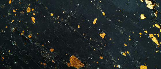 Poster - Elegant confetti texture with matte golden finish on a black background for creative designs