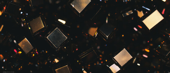 Poster - Colorful confetti in a geometric pattern on black fosters a festive vibe