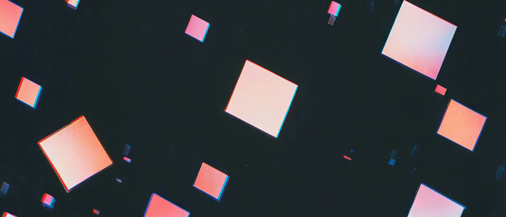 Poster - Colorful confetti texture with square shapes and geometric patterns on a black background