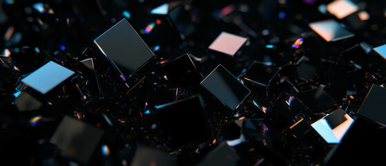 Poster - Confetti overlay texture with square shapes and geometric patterns on a dark background