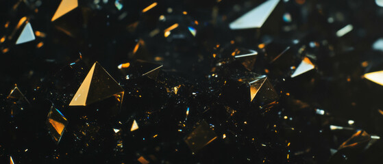 Poster - Confetti texture with triangular shapes and sharp golden edges over a black background