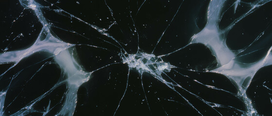 Poster - Texture of cracked glass with a radial pattern on a dark background for design projects