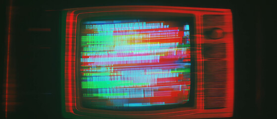 Poster - Classic CRT television screen overlay with vibrant colors and scanlines on a black background