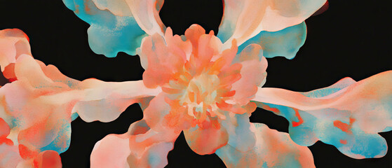 Aufkleber - Intricate watercolor flower design with vibrant colors against a black background